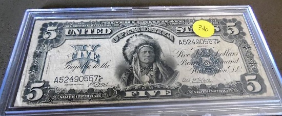 1899 Five dollar silver certificate Indian Chief