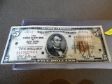 1929 Federal Reserve Bank of NY Five dollar note