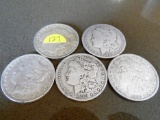 (5) 1889O Morgan dollars