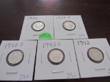 1936, '39-D, '42,(2) '43-S Mercury Dimes