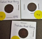 1893,1894, 1895 Indian Head Cents