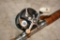 Early Bronson traveler 210 Reel w/Rare Owens Corning Fiberglass Rod