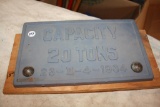 1934 Rare Capacity 20 Tons Iron Bridge Sign