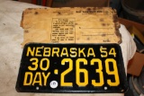 Rare Nebraska 1954 30 no. 2639 License Plate in Sleeve