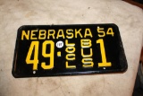 1954 Nebraska LOCL BUS License Plate, 49-1