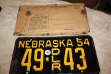 Antique Nebr. 1954 Dealer Plate, 49-DLR 43