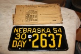 1954 Nebr. 30 Day Dealer License Plate, 2637