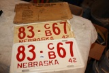 Rare Antique Pair of Nebr. Lic. Plates, 1942, 83-CB67 in sleeve