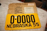 Rare Antique Sample 1955 Nebr. Lic. Plate 0-0000