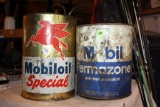 two Mobil Oil 5 Qt & Gallon Cans