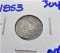 1853 SILVER THREE CENT PIECE