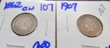 1907 and 1862-cn indian head cent