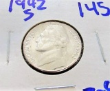 high grade 1942-s silver war nickel