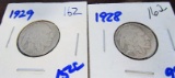 1928 and 1929 Buffalo nickels withy full horns