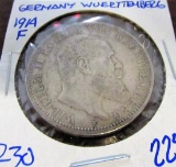 GERMAN STATES / WURTTEMBERG 1914-F SILVER THREE MARK COIN