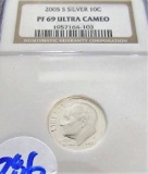 2005-S SILVER PROOF DIME GRADED PROOF 69 ULTRA CAMEO BY NGC