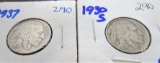 1930-s and 1937 buffalo nickels