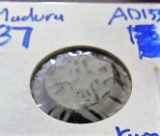 ancient medura bronze coin minted in ad 1339. this is now modern day India