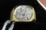 14KP Gold and Diamond Flower Cluster Man's Ring