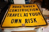 Heavy Steel Antique Road Construction Sign