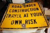 Antique Steel Road Under Construction Sign