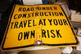 Antique Steel Road Under Construction Sign