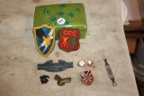 (9) Antique Military Patches, Pins