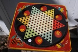 Rare Tin Chinese Checkers Game, Moveable Top