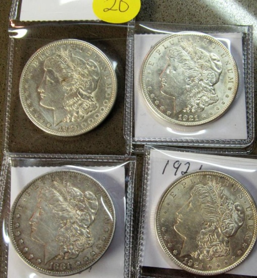 1881 0, (2)1921,1921 D MORGAN DOLLARS