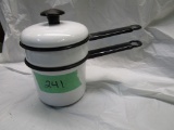 Rare Small White/Black Trim Double Boiler