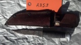 Hunting Knife w/Sheath-stacked leather handle