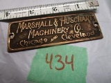 Marshall & Huschart Machinery Co. Brass Tag