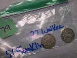 1951 Franklin, 1927 Walking liberty Half Dollars-2 Coins total