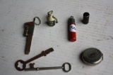 Wrench, Pen Lighter, Pencil Sharpener, Tip Top Tape, Keys