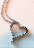 Sterling Silver Contemporary Heart Necklace w/Stones