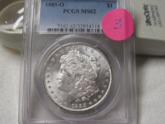 1885 O MORGAN DOLLAR PCGS MS 62