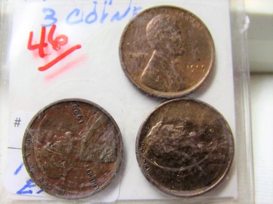 (3) 1909 WHEAT CENTS