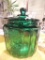 Green glass candy dish