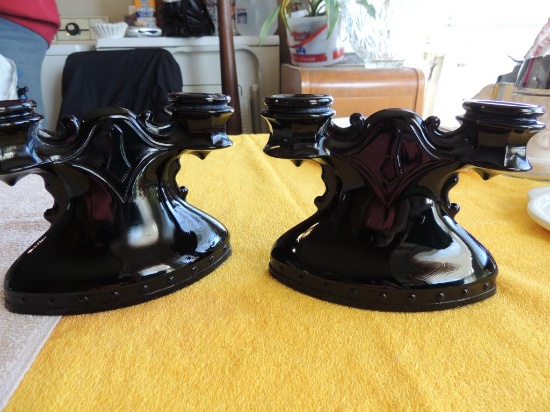 Two black amethyst dual candle holders