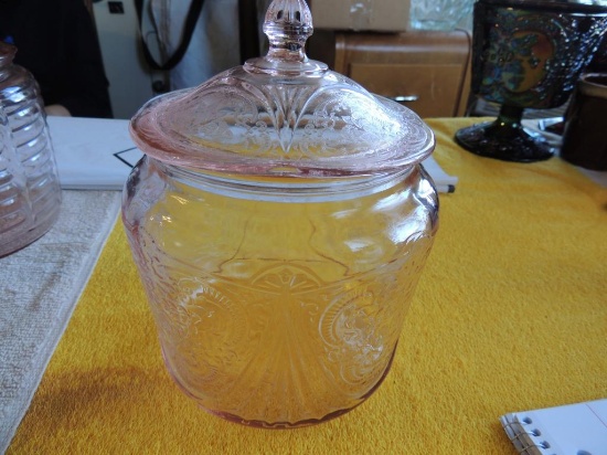Pink glass cookie jar
