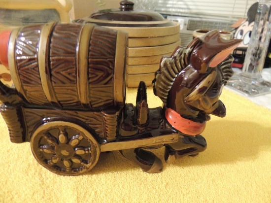 Horse and wagon cookie jar