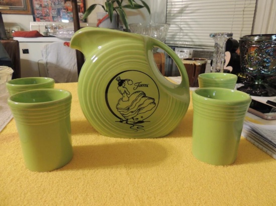 Fiesta pitcher with 4 glasses