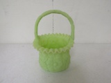 Green Satin Vaseline Glass Basket