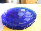 6 Arcoroc France cobalt blue plates