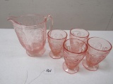 Pink glass pitcher set (4 glasses)