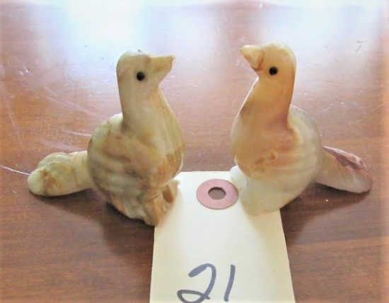 2 miniature marble birds