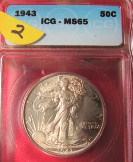 1943 WALKING LIBERTY HALF ICG MS65