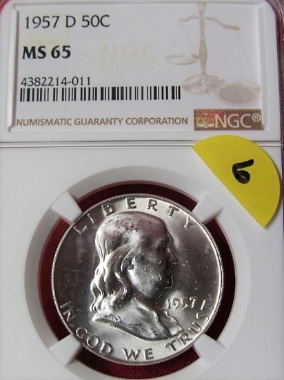 1957D FRANKLIN HALF NCG MS65