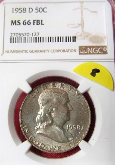 1958D FRANKLIN HALF MS66 FBL