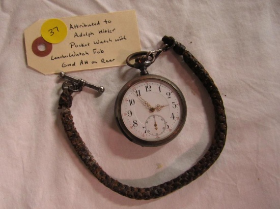 Attributed to:  Adolf Hitler Pocket Watch w/Leather Watch Fob